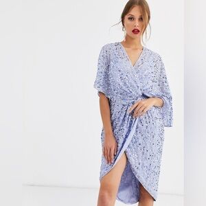 ASOS DESIGN scatter sequin knot front kimono midi dress